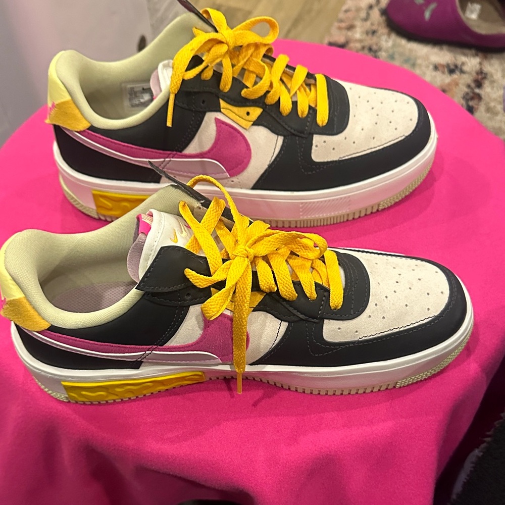 Women's Black and Pink Sneakers with Yellow Accents